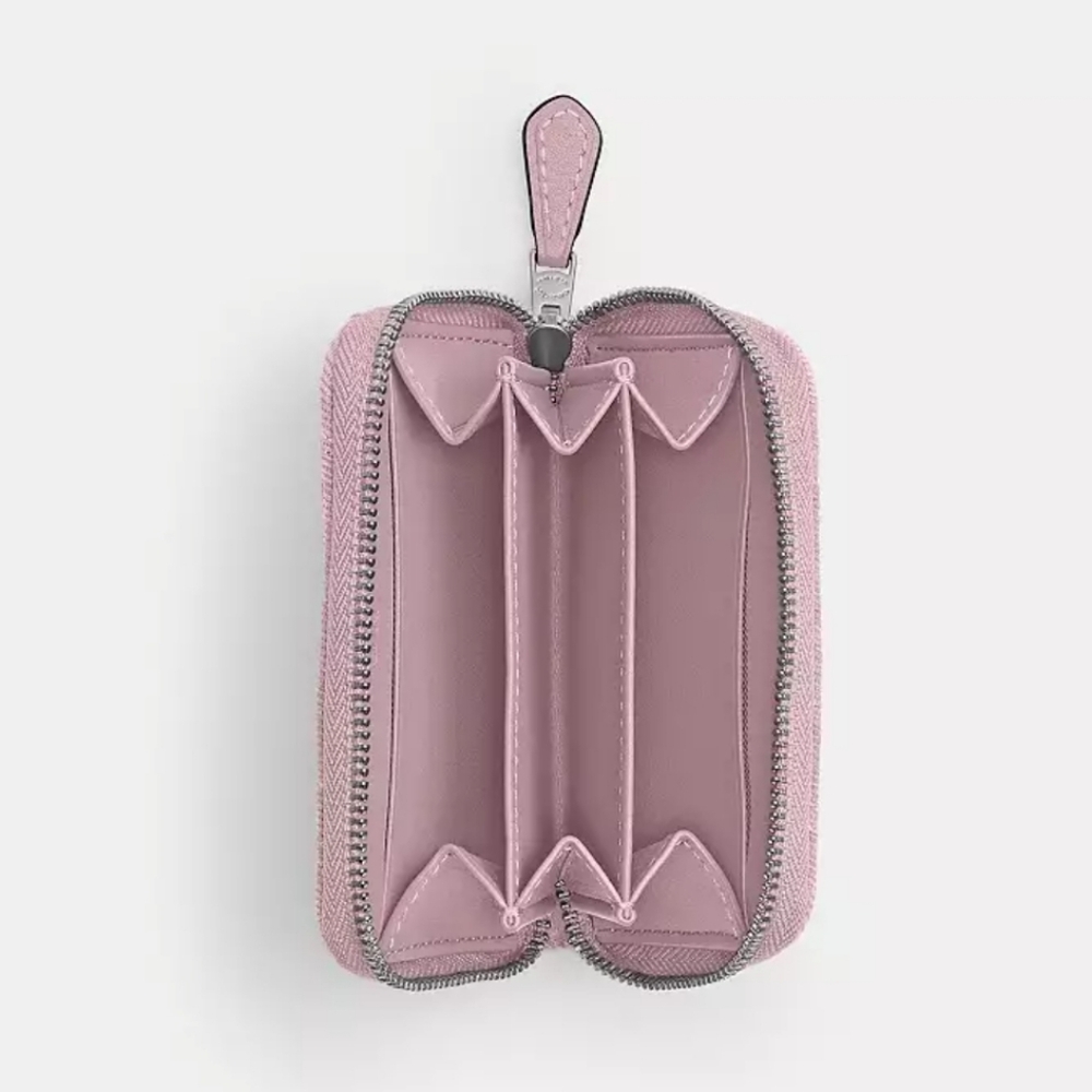 New Coach Essential Small Zip Around Wallet With Quilting In Pink Denim - Picture 3 of 10